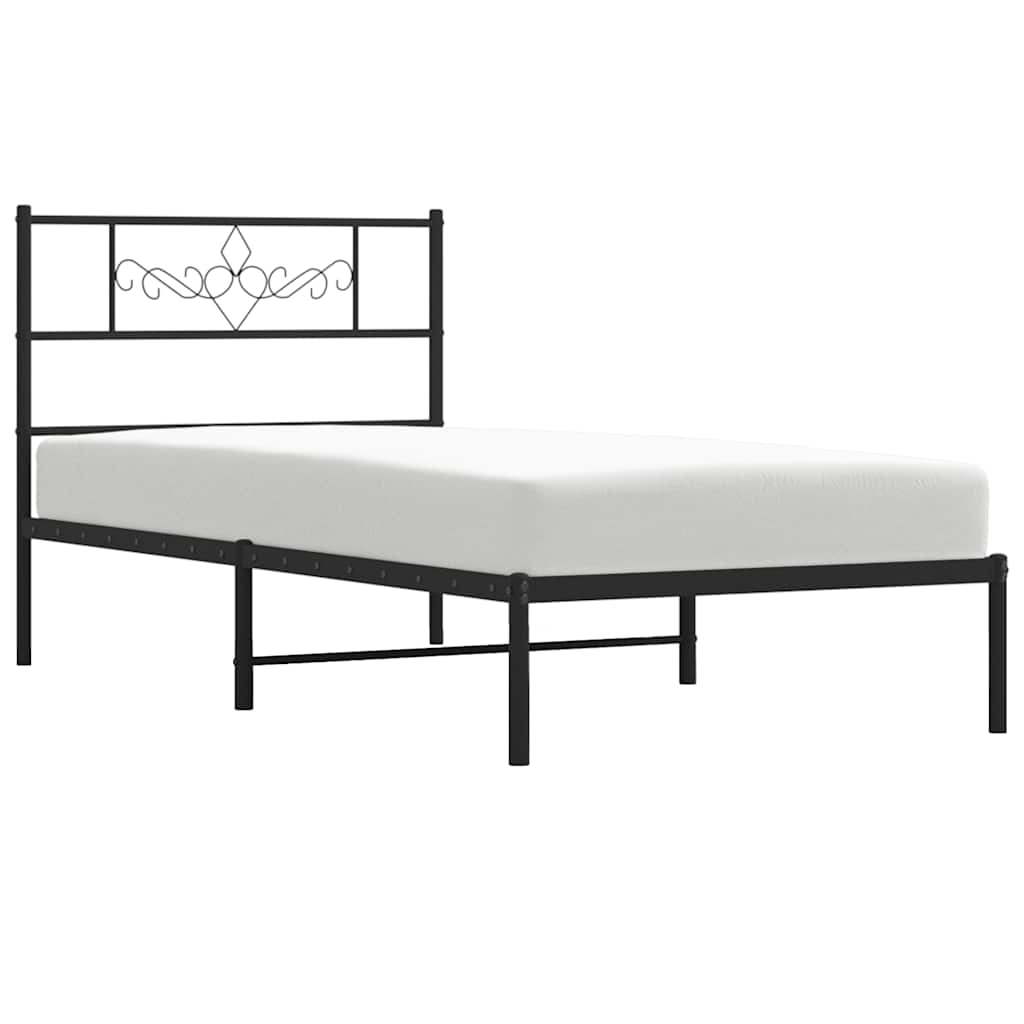 vidaXL Metalowa rama łóżka z wezgłowiem, czarna, 100x200 cm
