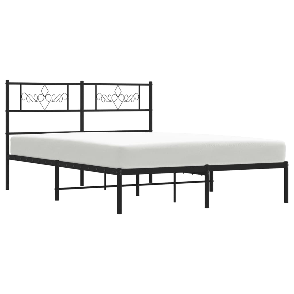 vidaXL Metalowa rama łóżka z wezgłowiem czarna, 140x200 cm