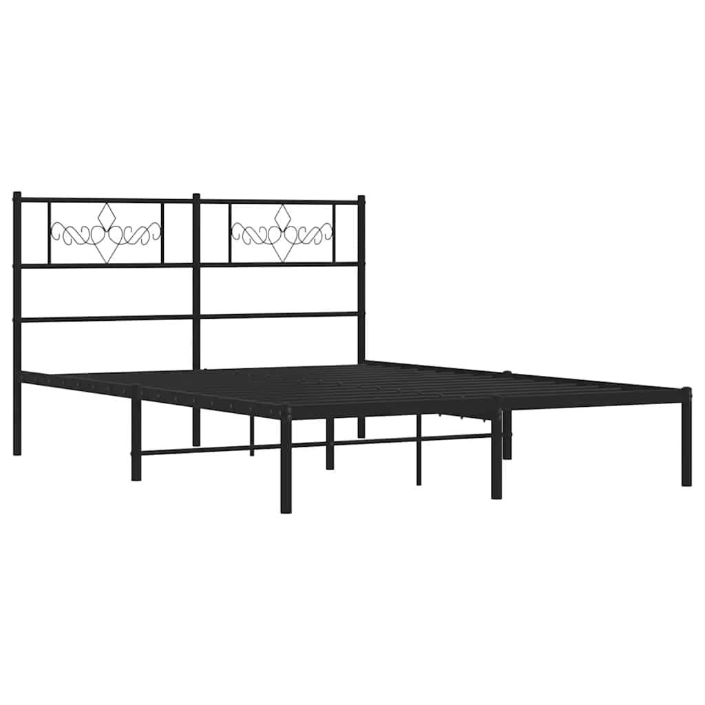 vidaXL Metalowa rama łóżka z wezgłowiem, czarna, 150x200 cm