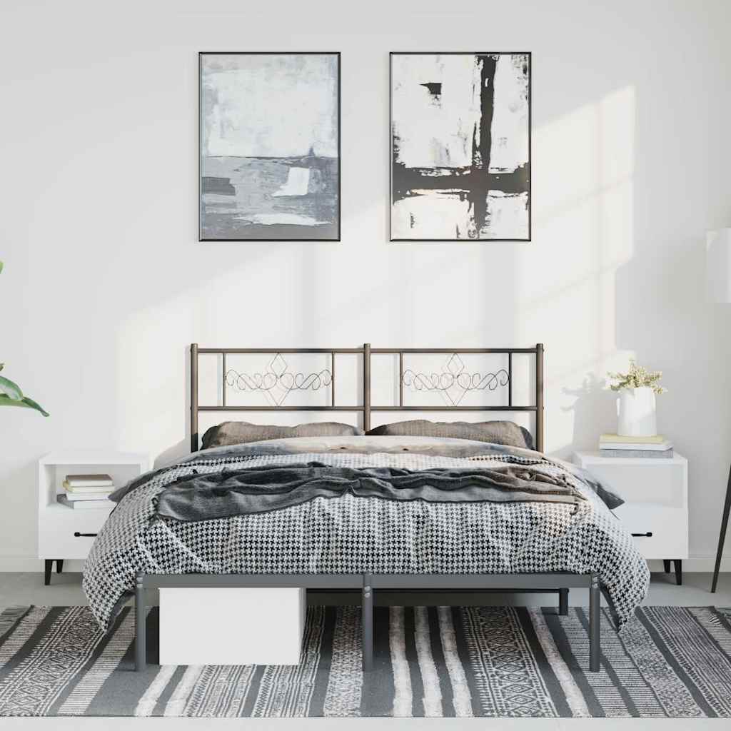 vidaXL Metalowa rama łóżka z wezgłowiem, czarna, 150x200 cm