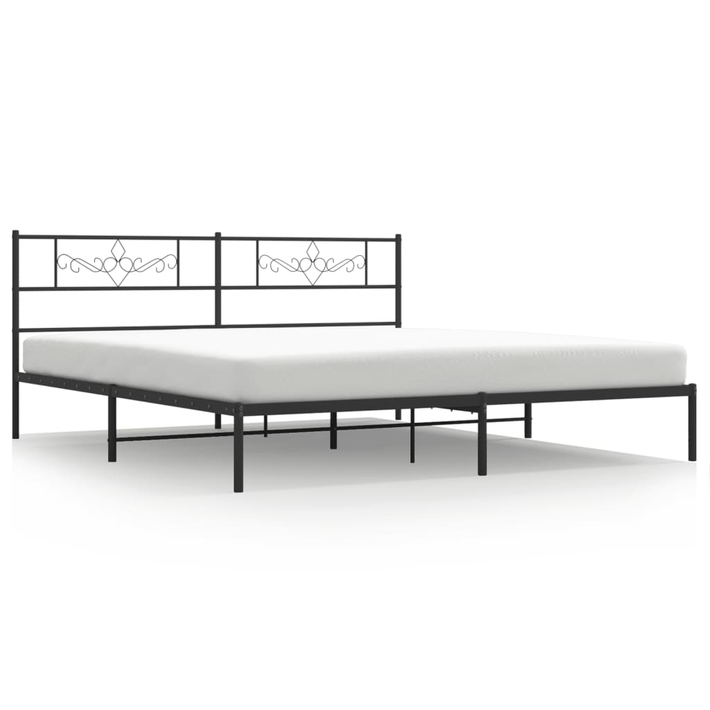 vidaXL Metalowa rama łóżka z wezgłowiem, czarna, 200x200 cm