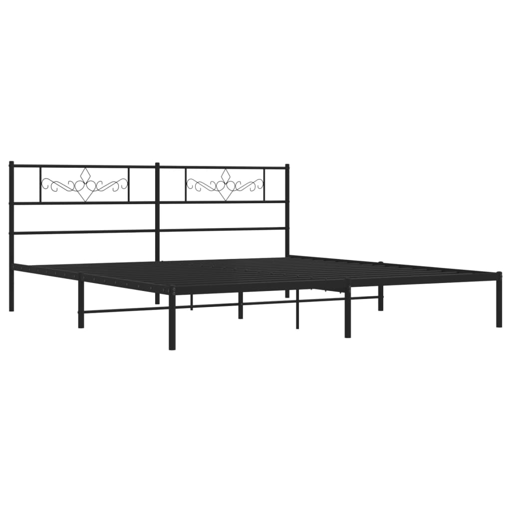 vidaXL Metalowa rama łóżka z wezgłowiem, czarna, 200x200 cm