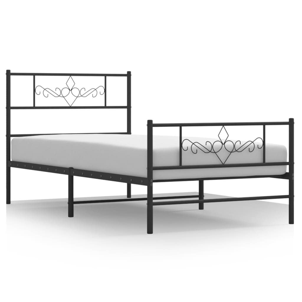 vidaXL Metalowa rama łóżka z wezgłowiem i zanóżkiem, czarna, 75x190 cm