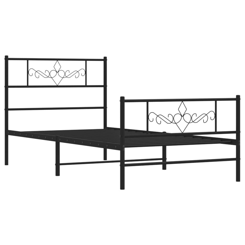 vidaXL Metalowa rama łóżka z wezgłowiem i zanóżkiem, czarna, 75x190 cm