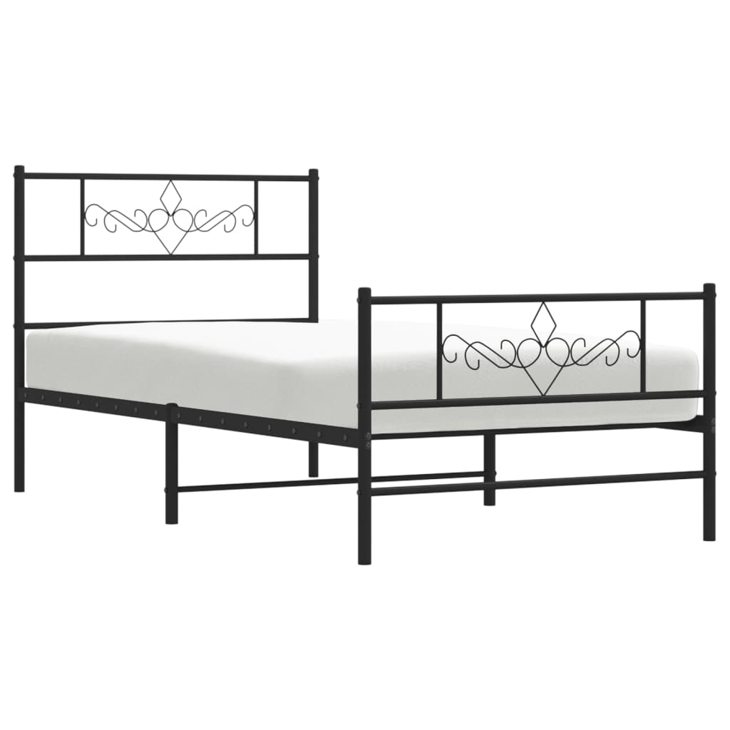 vidaXL Metalowa rama łóżka z wezgłowiem i zanóżkiem, czarna, 75x190 cm