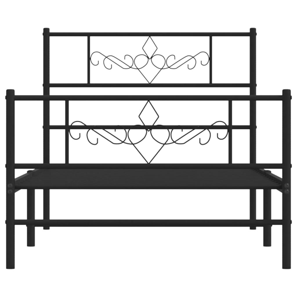 vidaXL Metalowa rama łóżka z wezgłowiem i zanóżkiem, czarna, 75x190 cm
