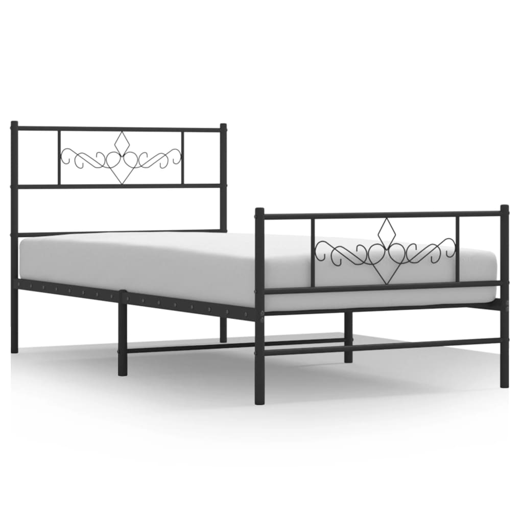 vidaXL Metalowa rama łóżka z wezgłowiem i zanóżkiem, czarna, 90x190 cm