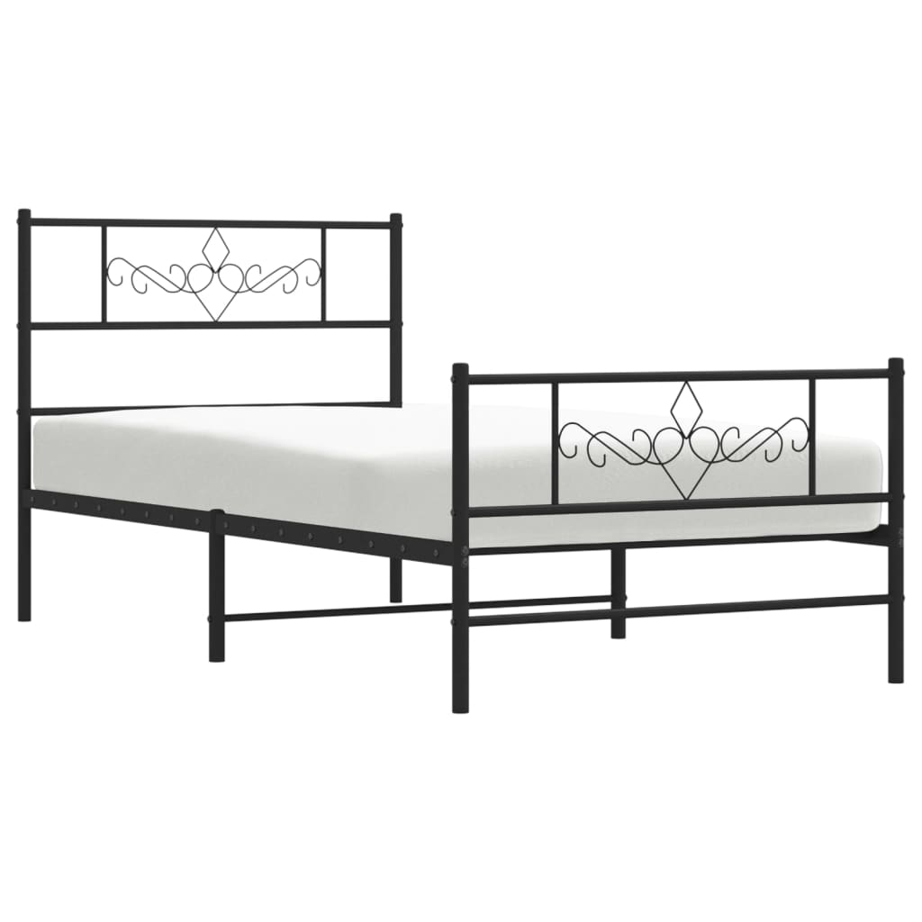 vidaXL Metalowa rama łóżka z wezgłowiem i zanóżkiem, czarna, 90x190 cm