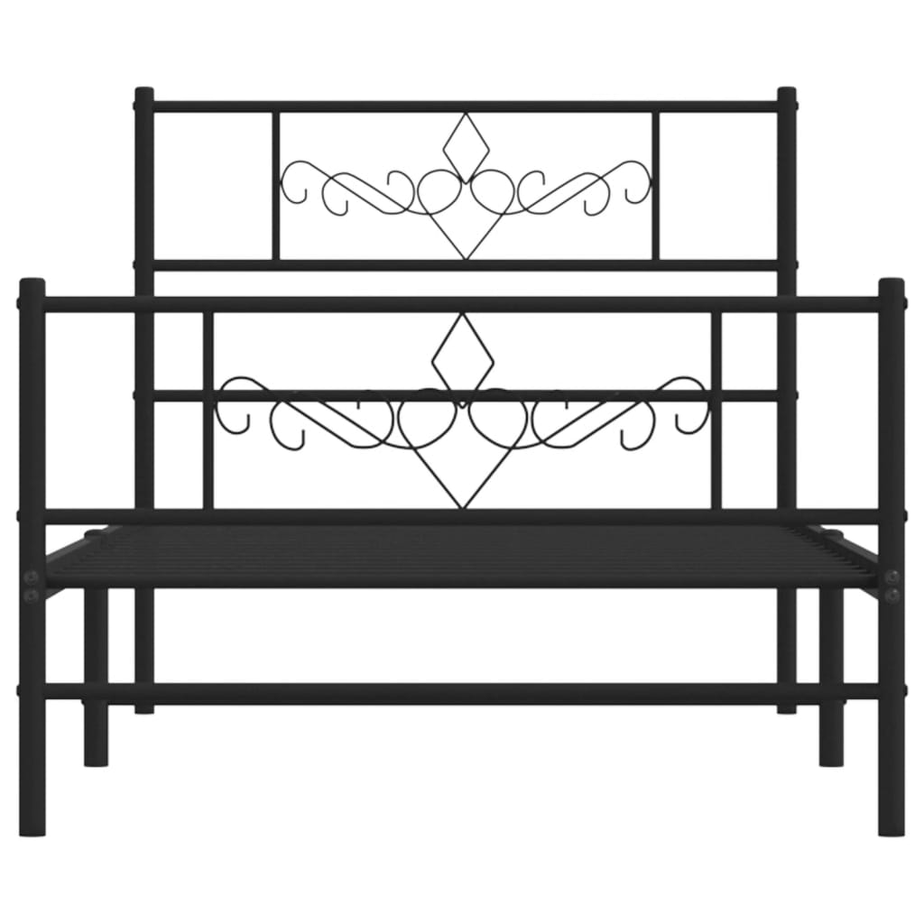 vidaXL Metalowa rama łóżka z wezgłowiem i zanóżkiem, czarna, 90x190 cm