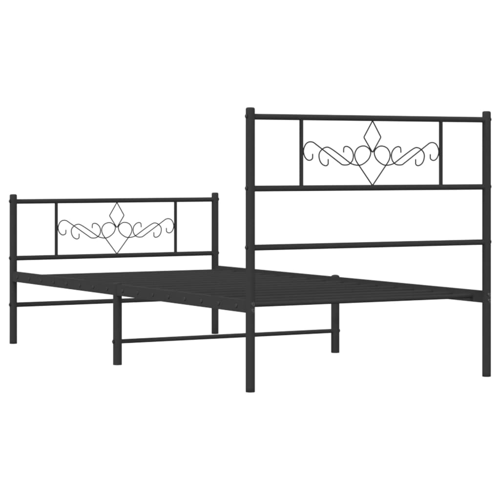 vidaXL Metalowa rama łóżka z wezgłowiem i zanóżkiem, czarna, 90x190 cm