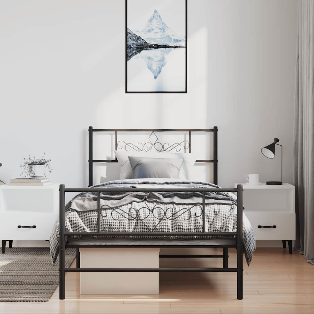 vidaXL Metalowa rama łóżka z wezgłowiem i zanóżkiem, czarna, 100x200cm