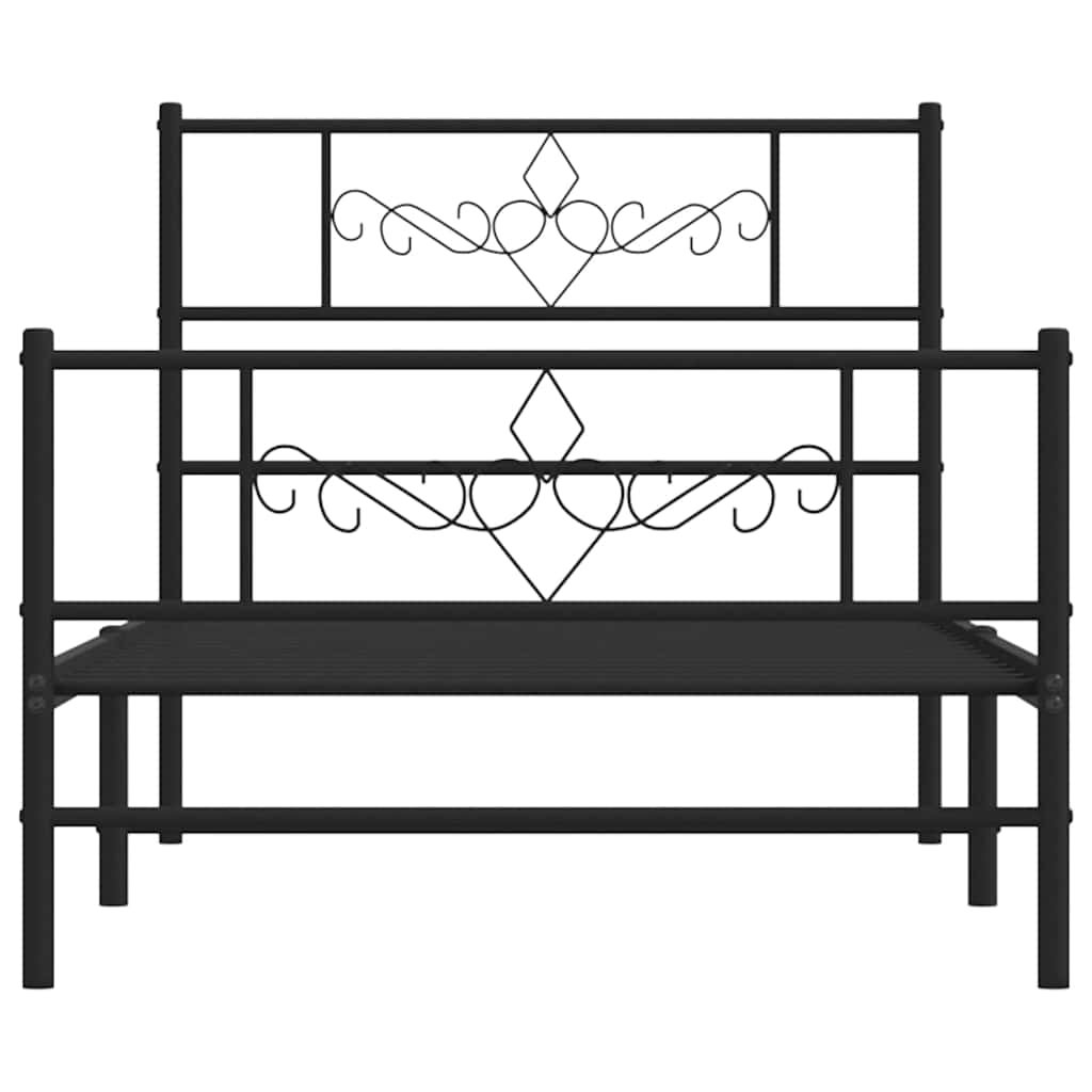 vidaXL Metalowa rama łóżka z wezgłowiem i zanóżkiem, czarna, 100x200cm