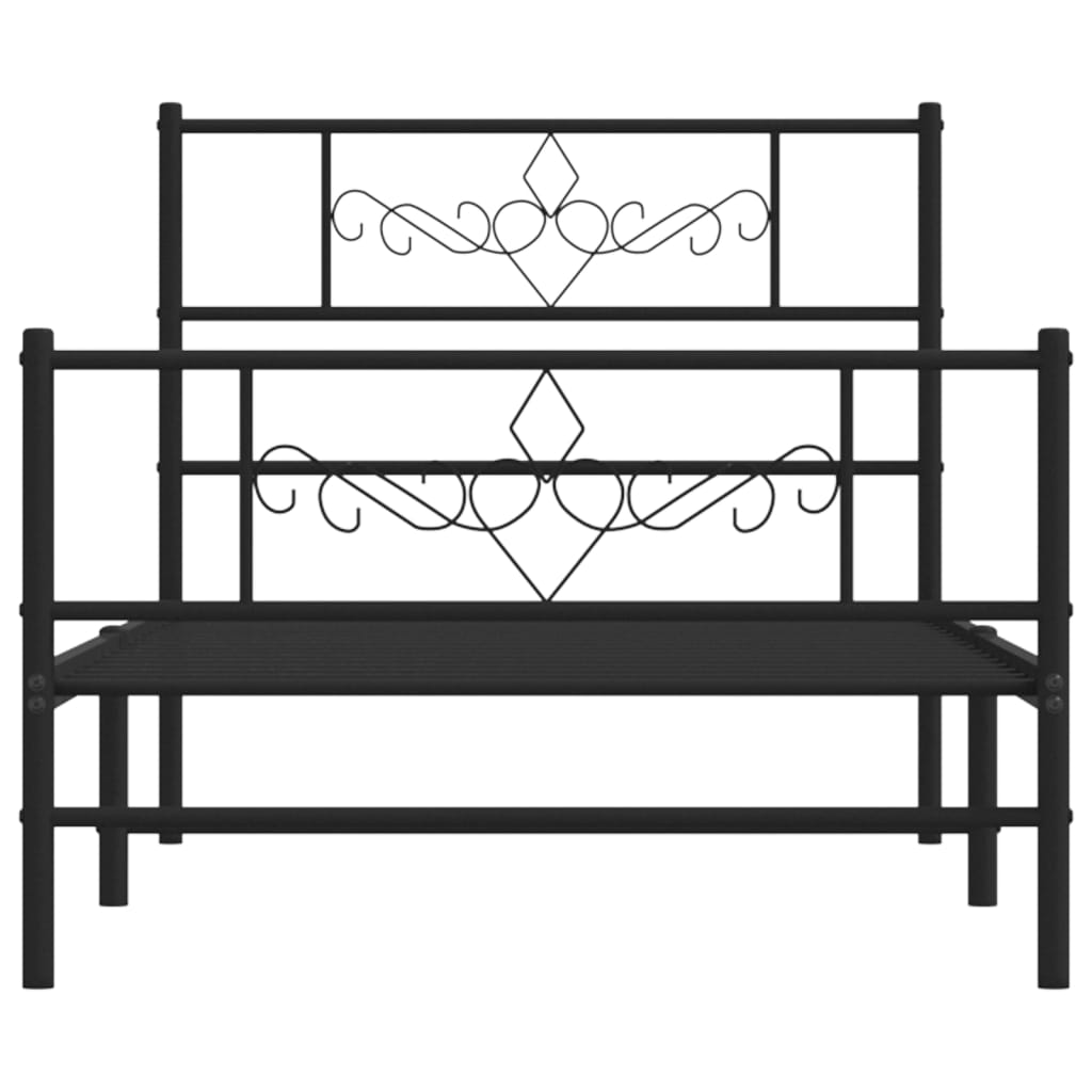 vidaXL Metalowa rama łóżka z wezgłowiem i zanóżkiem, czarna, 107x203cm