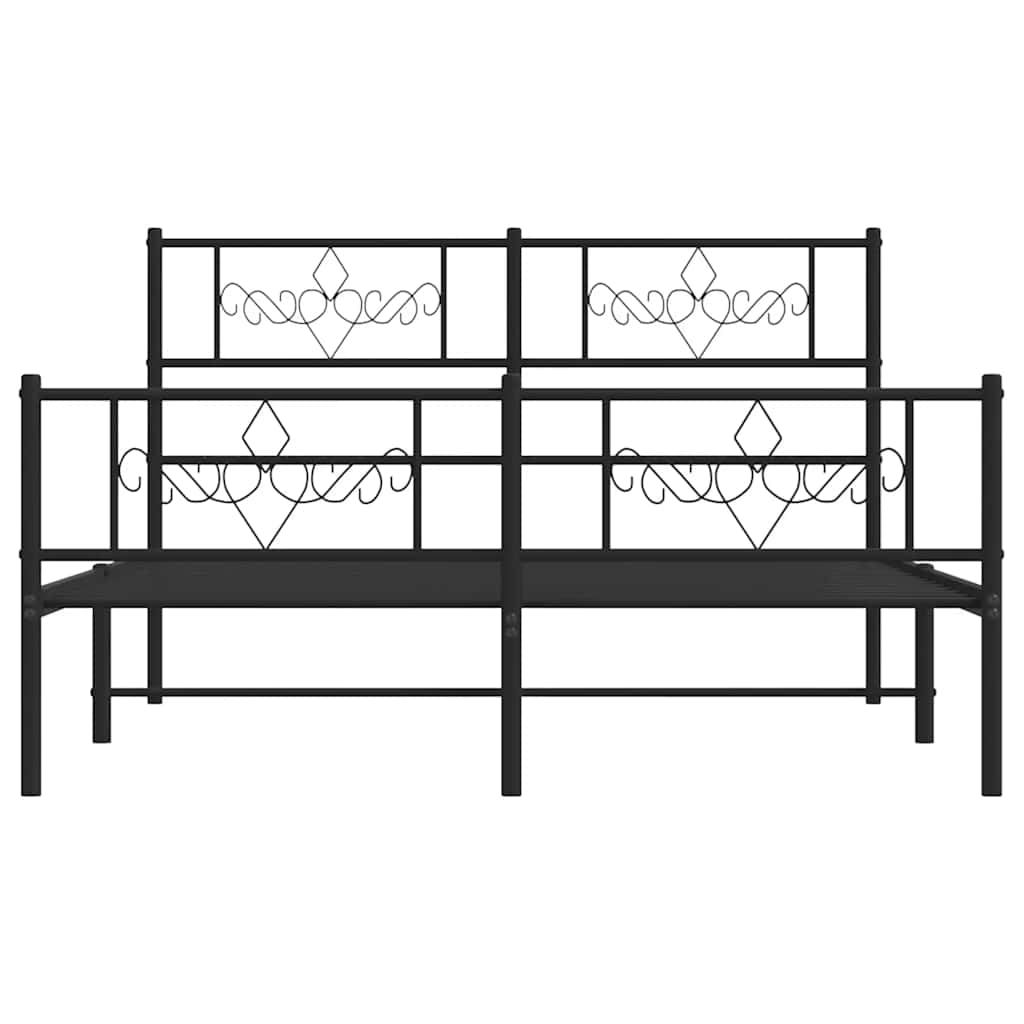 vidaXL Metalowa rama łóżka z wezgłowiem i zanóżkiem, czarna, 135x190cm