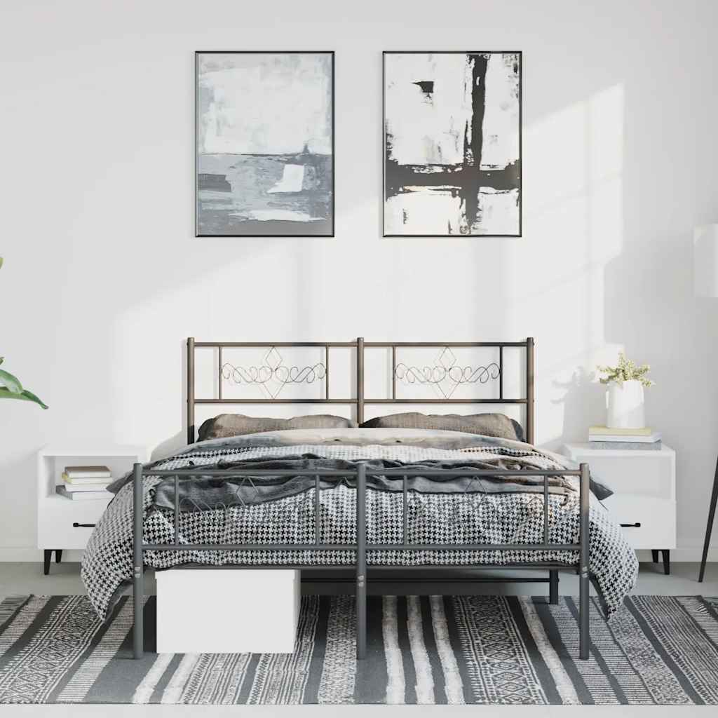 vidaXL Metalowa rama łóżka z wezgłowiem i zanóżkiem, czarna, 150x200cm