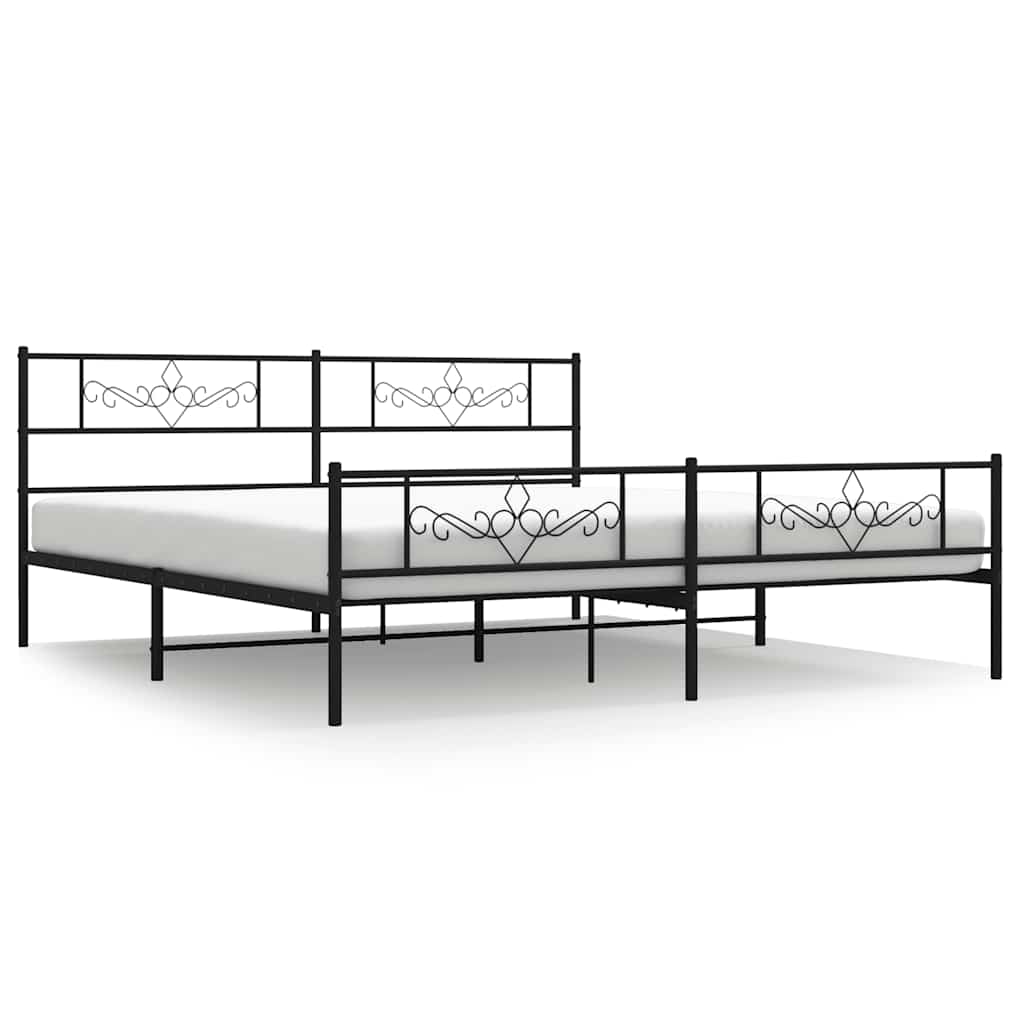 vidaXL Metalowa rama łóżka z wezgłowiem i zanóżkiem, czarna, 183x213cm