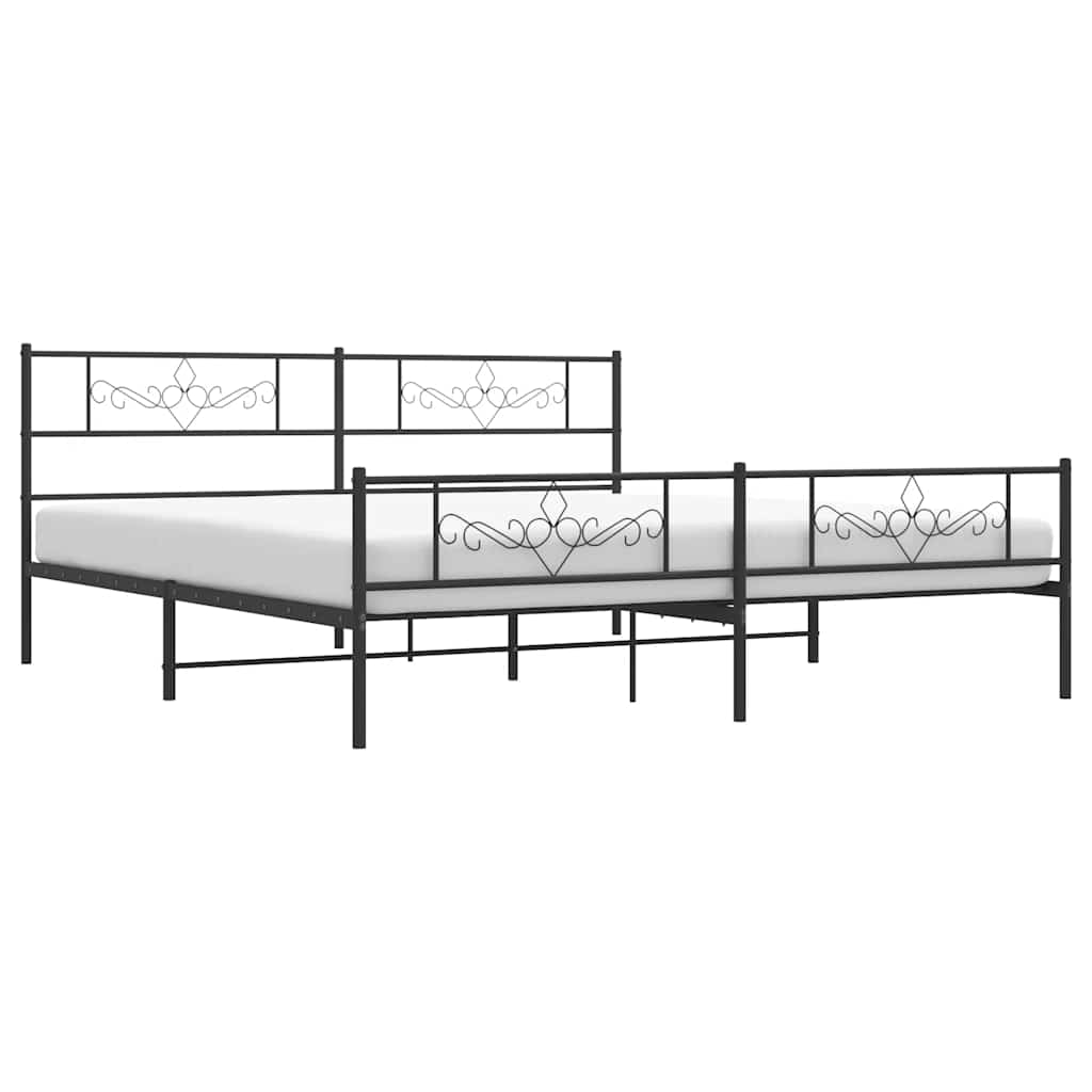 vidaXL Metalowa rama łóżka z wezgłowiem i zanóżkiem, czarna, 183x213cm