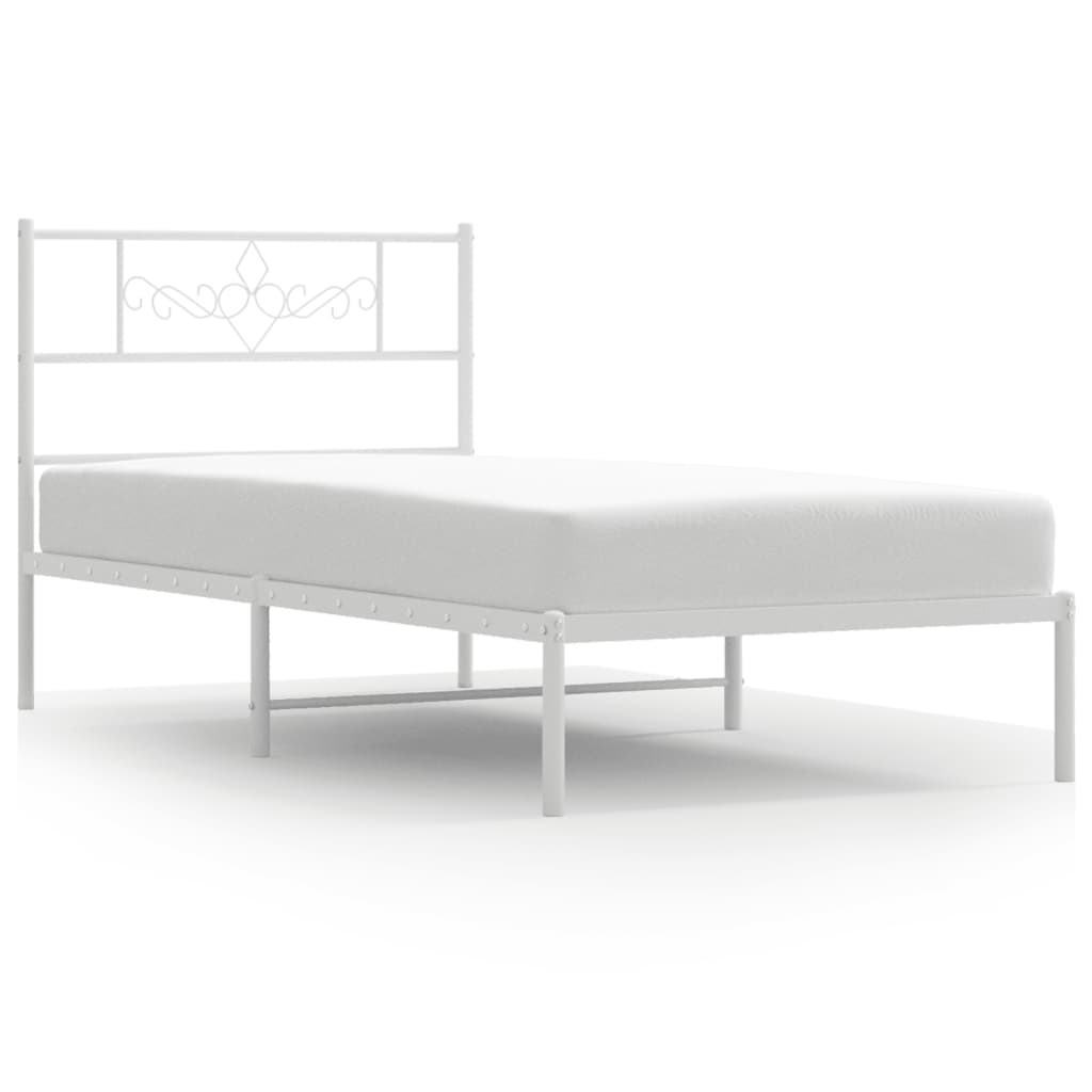 vidaXL Metalowe łóżko z wezgłowiem, bez materaca, białe, 75x190 cm