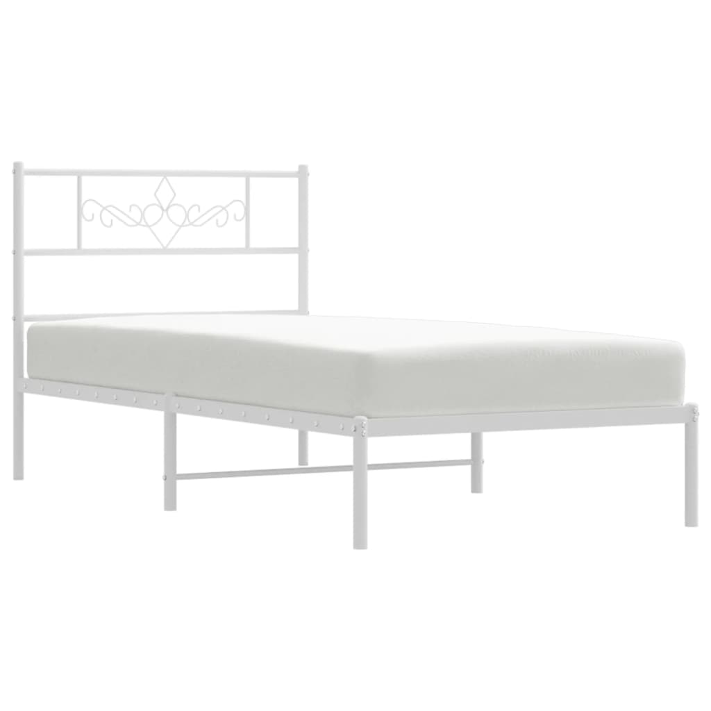 vidaXL Metalowe łóżko z wezgłowiem, bez materaca, białe, 75x190 cm