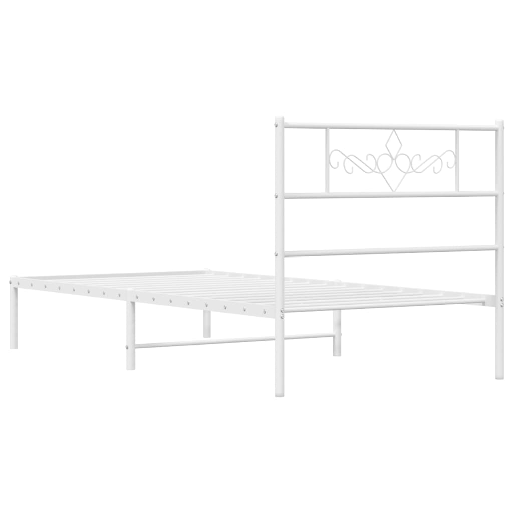vidaXL Metalowe łóżko z wezgłowiem, bez materaca, białe, 75x190 cm