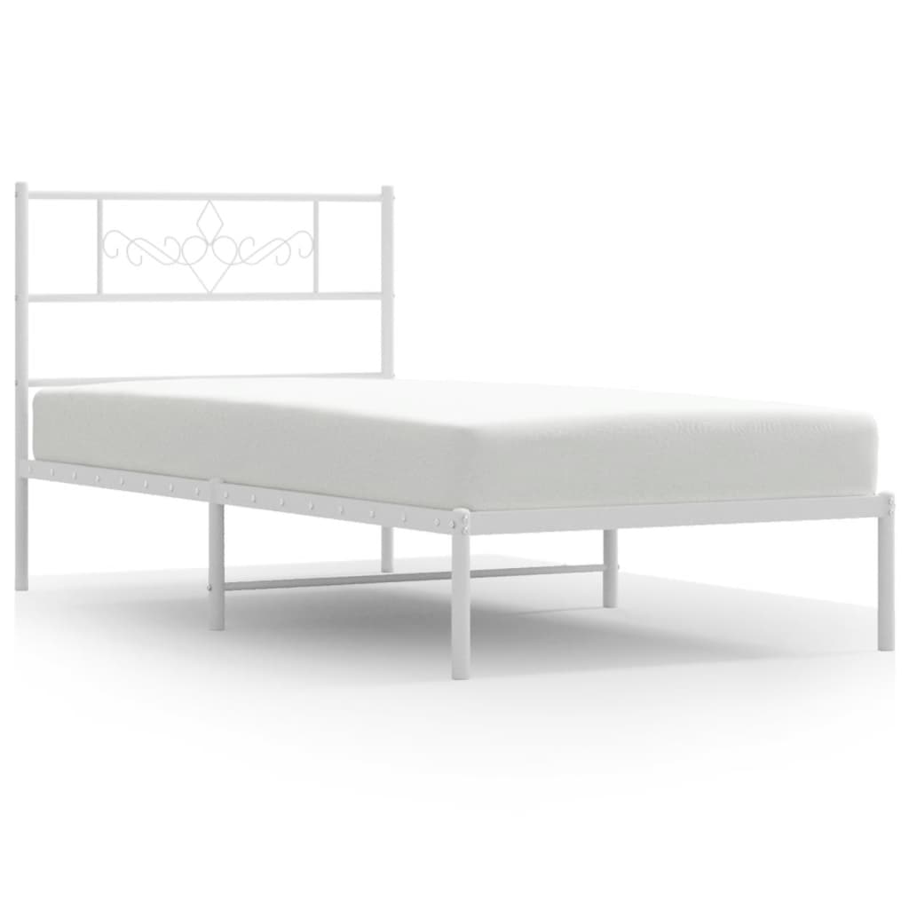 vidaXL Metalowa rama łóżka z wezgłowiem, biała, 90x190 cm