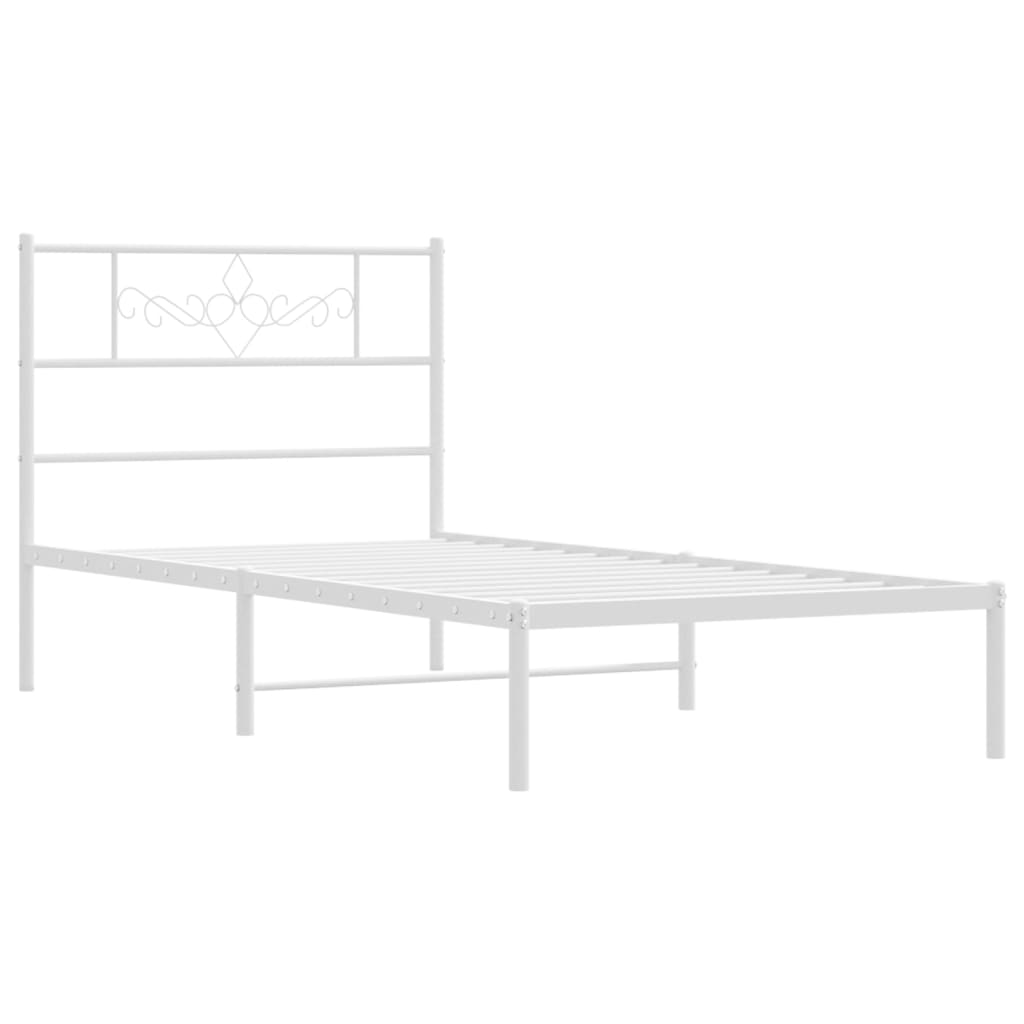 vidaXL Metalowa rama łóżka z wezgłowiem, biała, 90x190 cm