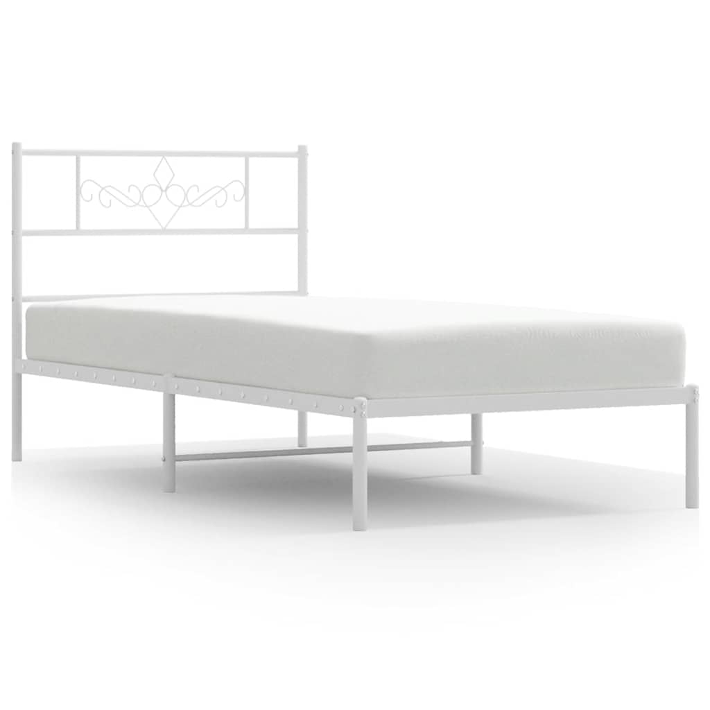 vidaXL Metalowa rama łóżka z wezgłowiem, biała, 100x190 cm