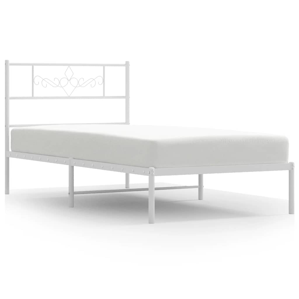 vidaXL Metalowa rama łóżka z wezgłowiem, biała, 100x200 cm
