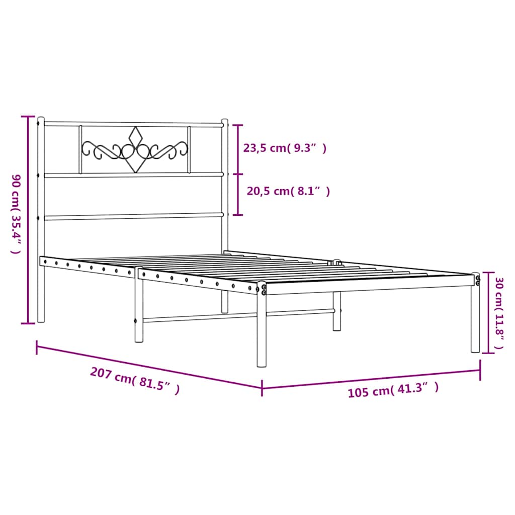 vidaXL Metalowa rama łóżka z wezgłowiem, biała, 100x200 cm