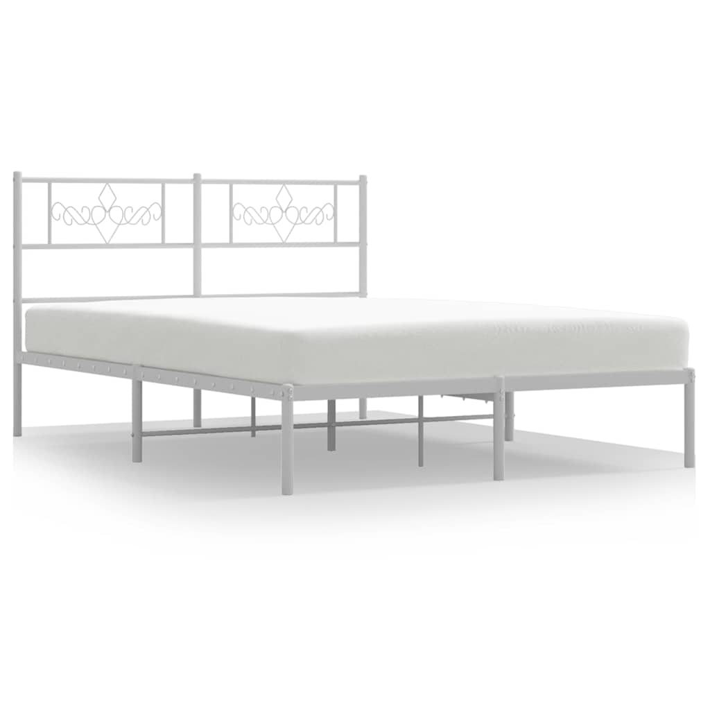 vidaXL Metalowa rama łóżka z wezgłowiem, biała, 135x190 cm