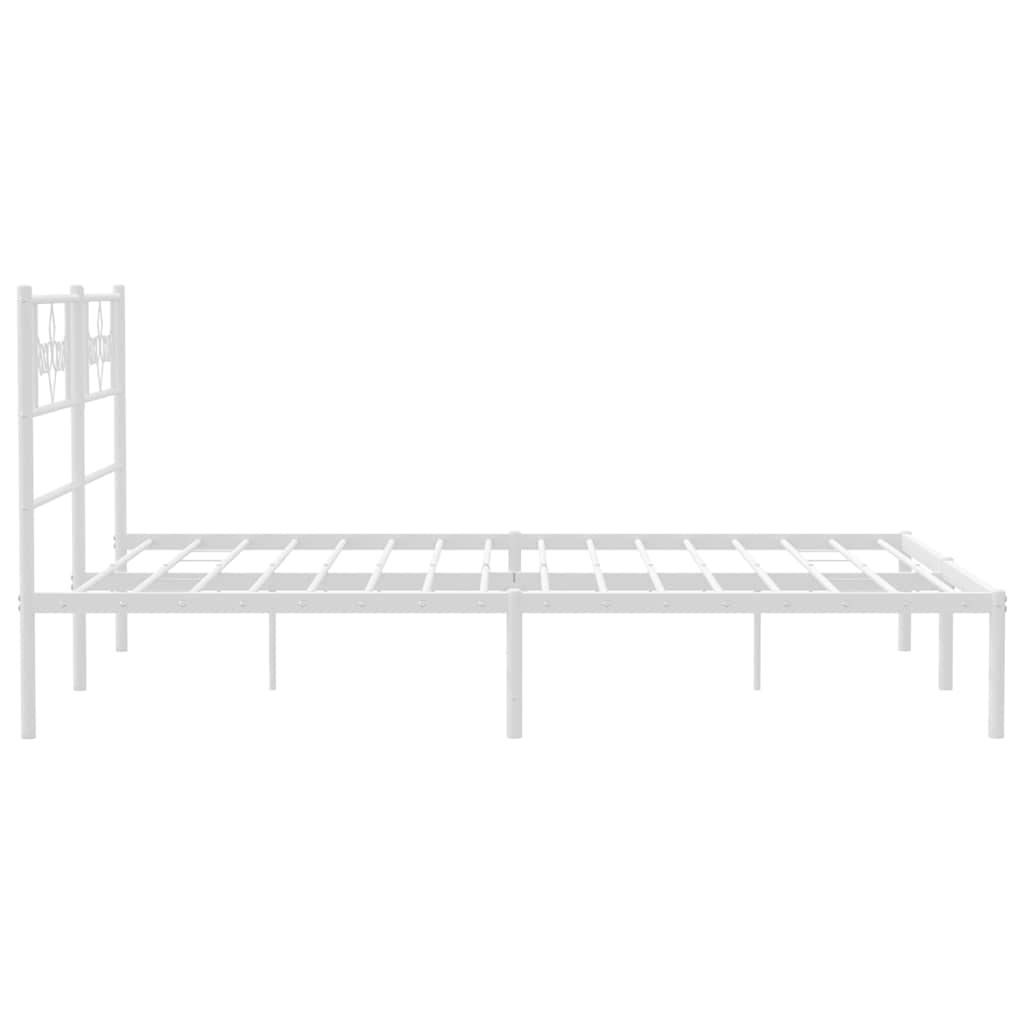 vidaXL Metalowa rama łóżka z wezgłowiem, biała, 135x190 cm