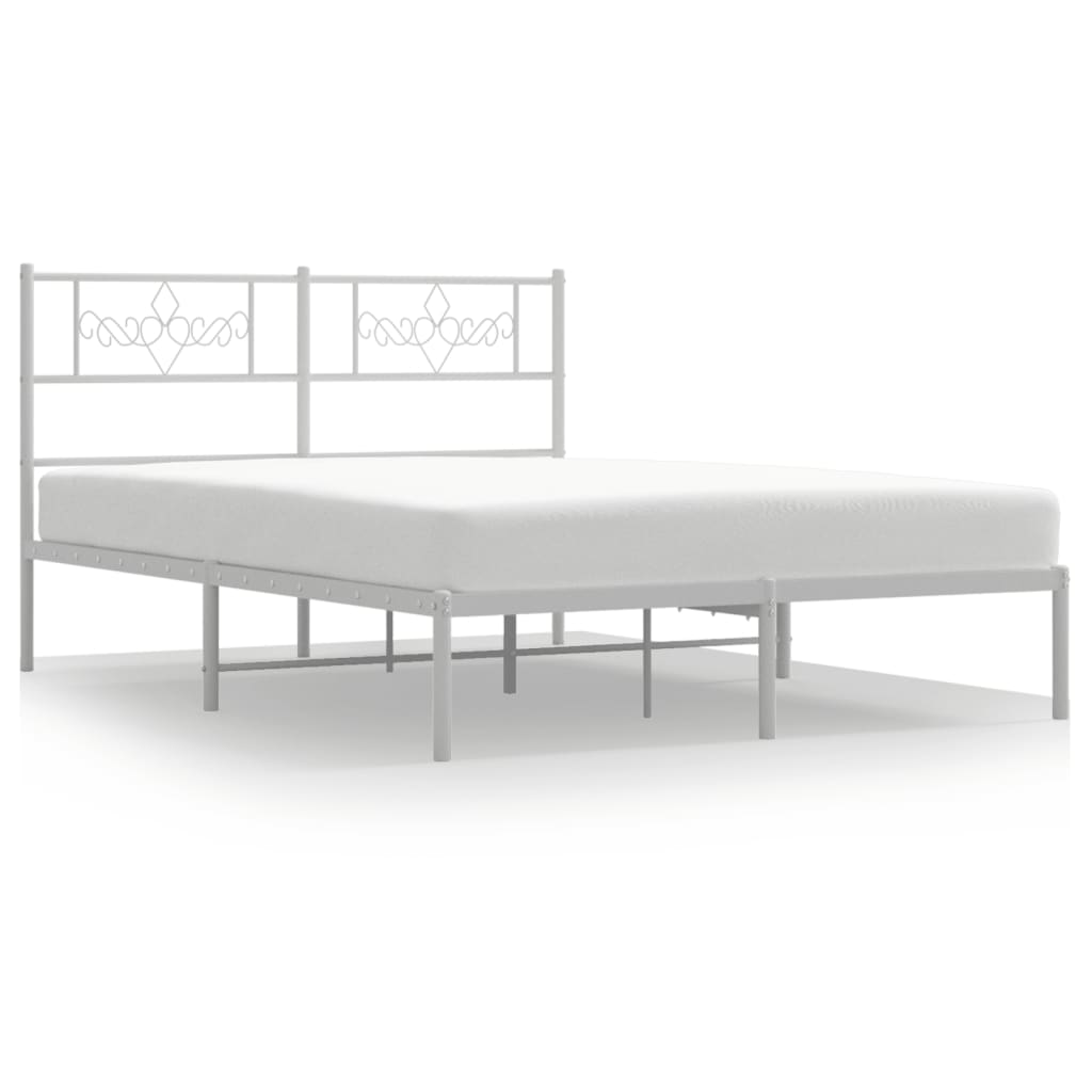vidaXL Metalowa rama łóżka z wezgłowiem, biała, 140x190 cm