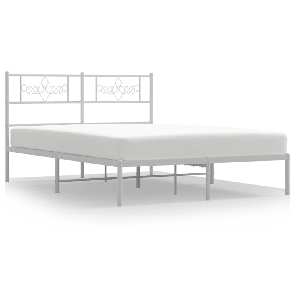 vidaXL Metalowa rama łóżka z wezgłowiem biała, 140x200 cm