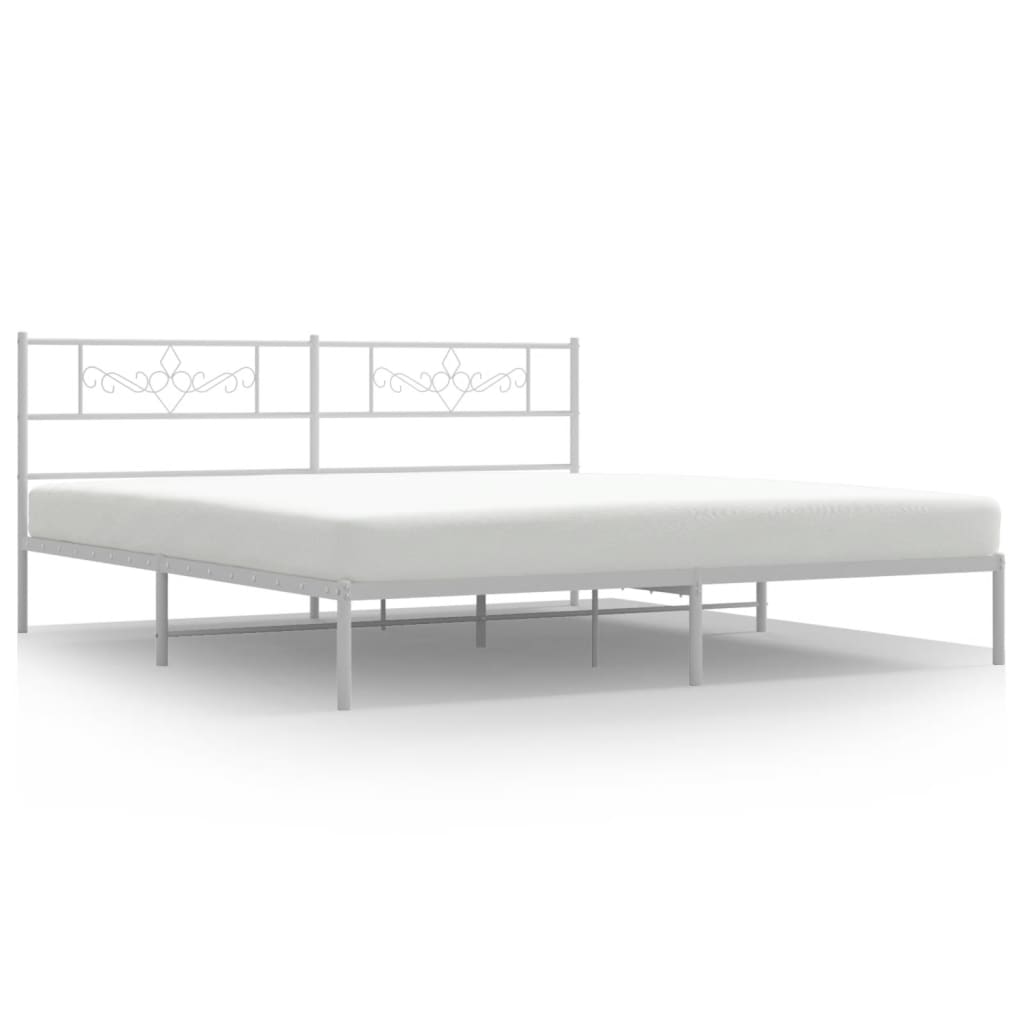 vidaXL Metalowa rama łóżka z wezgłowiem, biała, 200x200 cm