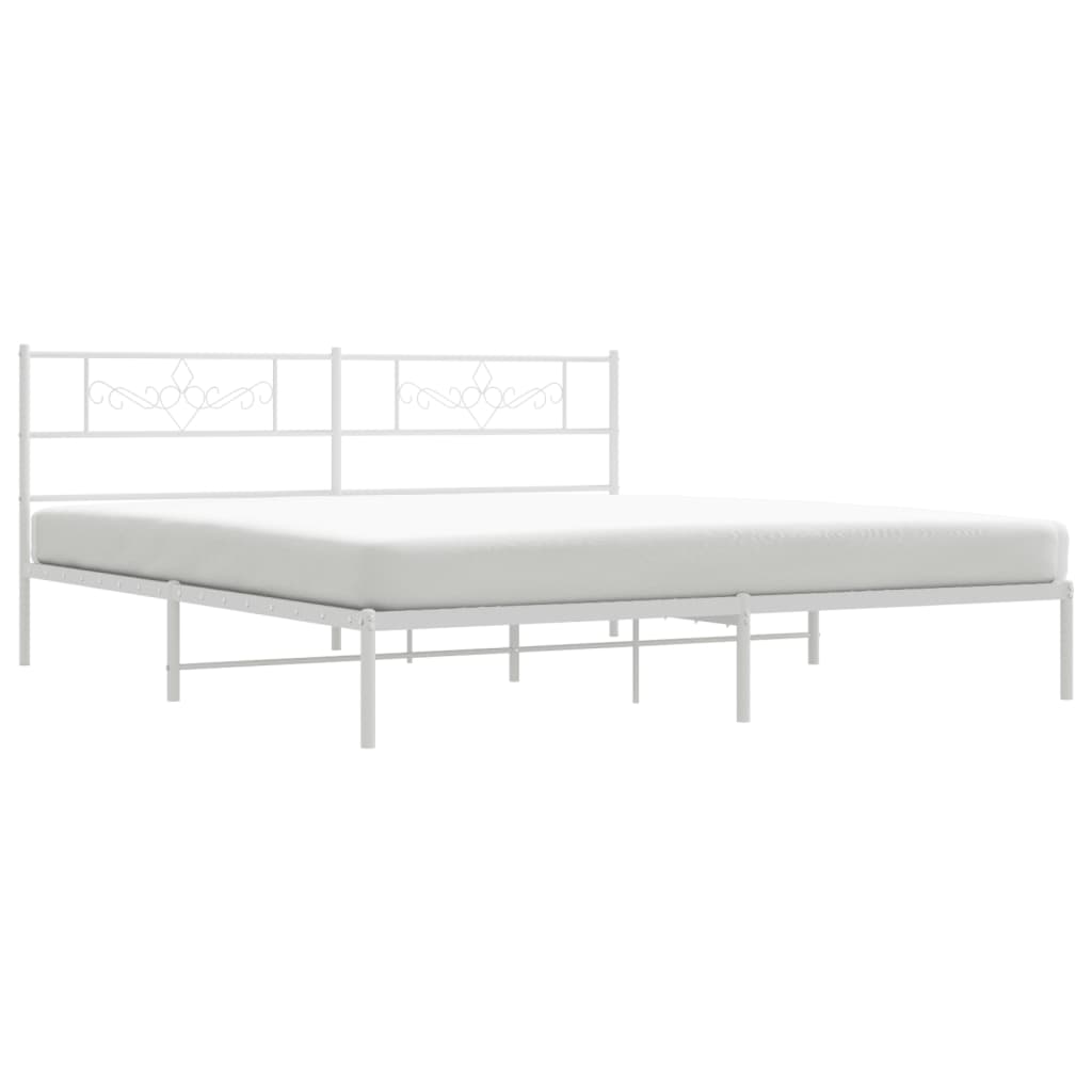 vidaXL Metalowa rama łóżka z wezgłowiem, biała, 200x200 cm