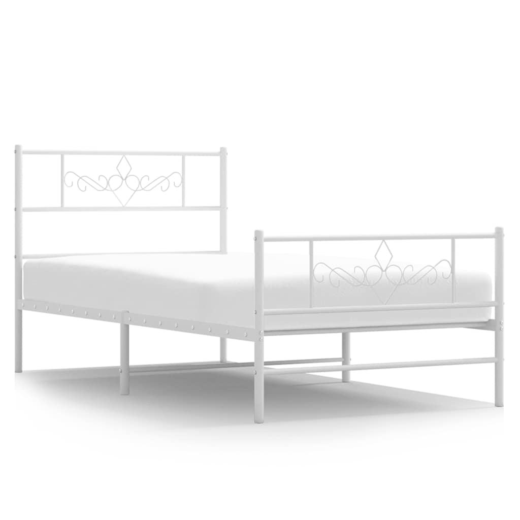 vidaXL Metalowa rama łóżka z wezgłowiem i zanóżkiem, biała, 100x200 cm