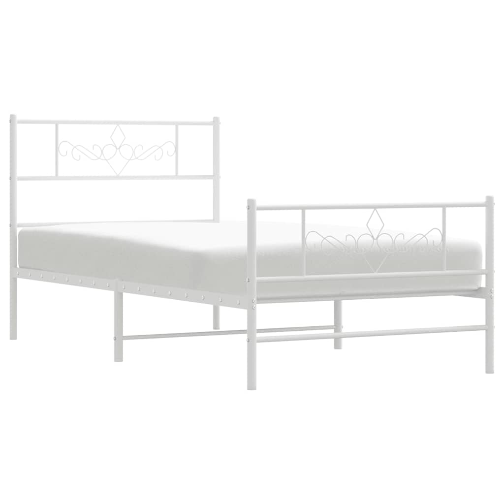vidaXL Metalowa rama łóżka z wezgłowiem i zanóżkiem, biała, 100x200 cm