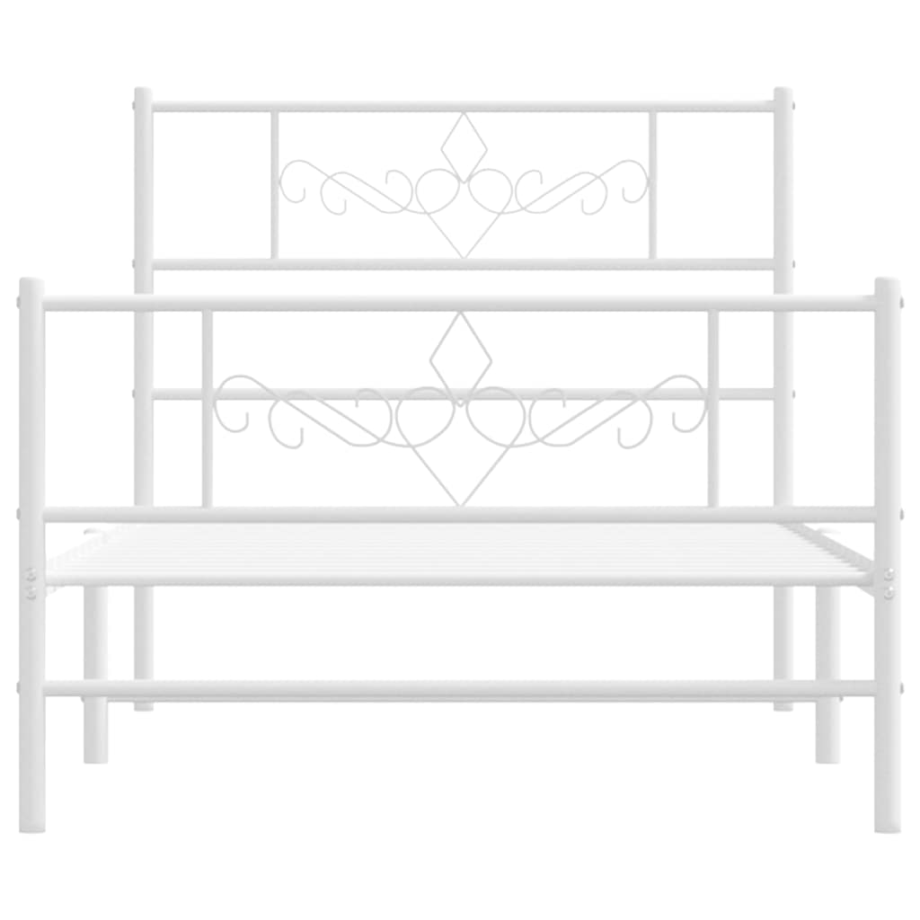 vidaXL Metalowa rama łóżka z wezgłowiem i zanóżkiem, biała, 100x200 cm