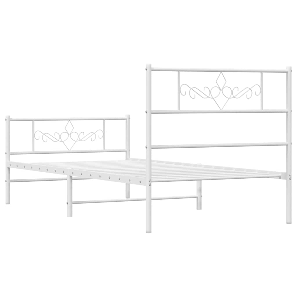 vidaXL Metalowa rama łóżka z wezgłowiem i zanóżkiem, biała, 100x200 cm