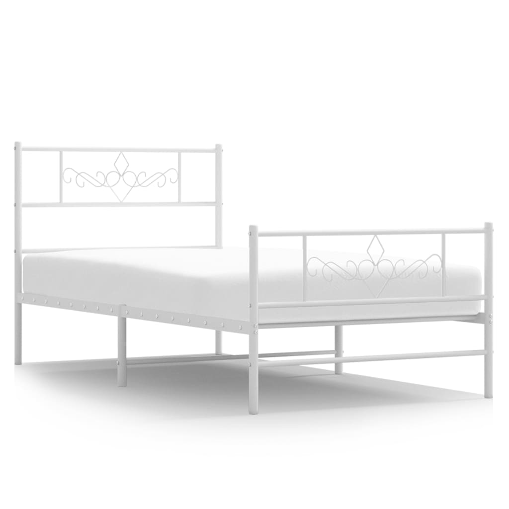 vidaXL Metalowa rama łóżka z wezgłowiem i zanóżkiem, biała, 107x203 cm