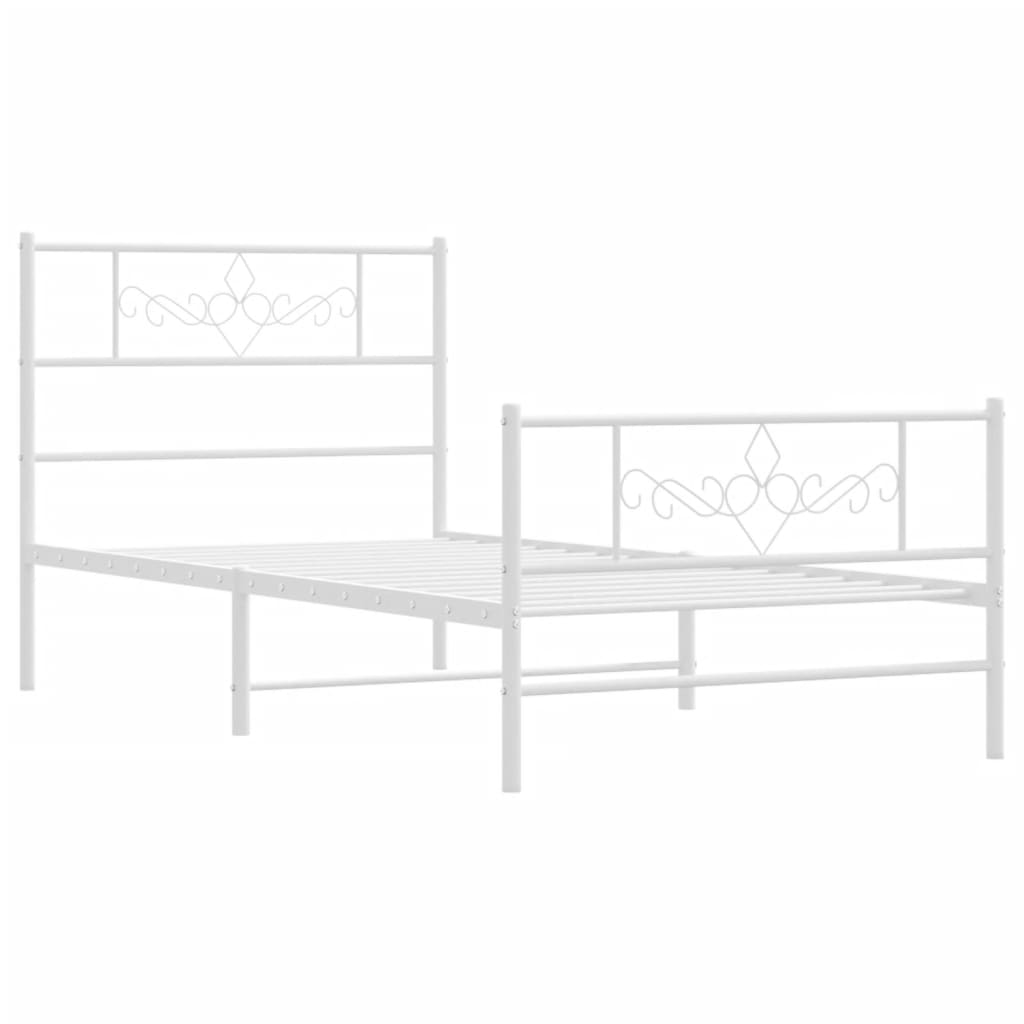 vidaXL Metalowa rama łóżka z wezgłowiem i zanóżkiem, biała, 107x203 cm