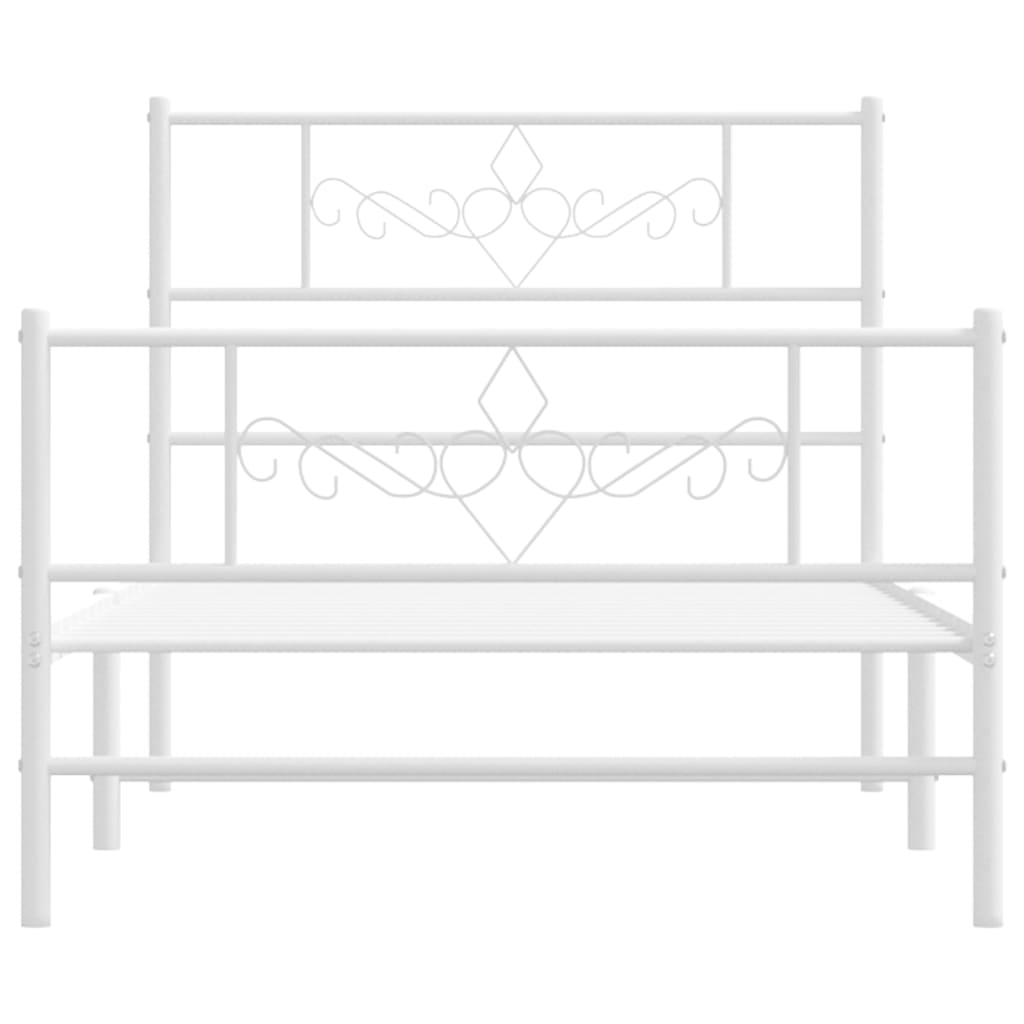 vidaXL Metalowa rama łóżka z wezgłowiem i zanóżkiem, biała, 107x203 cm
