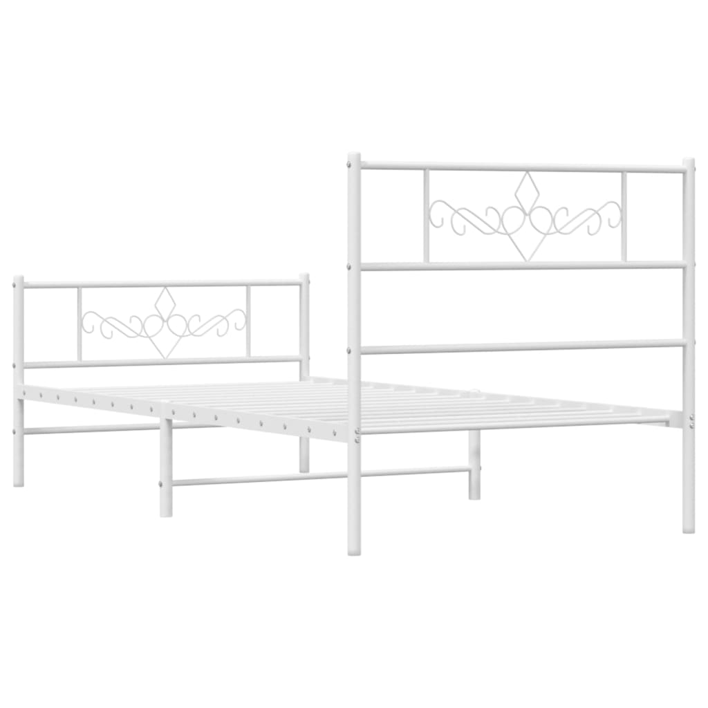 vidaXL Metalowa rama łóżka z wezgłowiem i zanóżkiem, biała, 107x203 cm