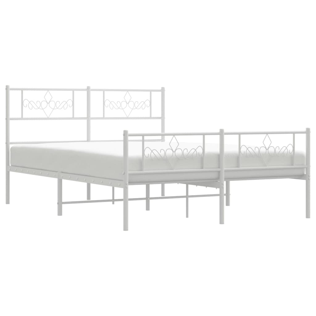 vidaXL Metalowa rama łóżka z wezgłowiem i zanóżkiem, biała, 120x190 cm