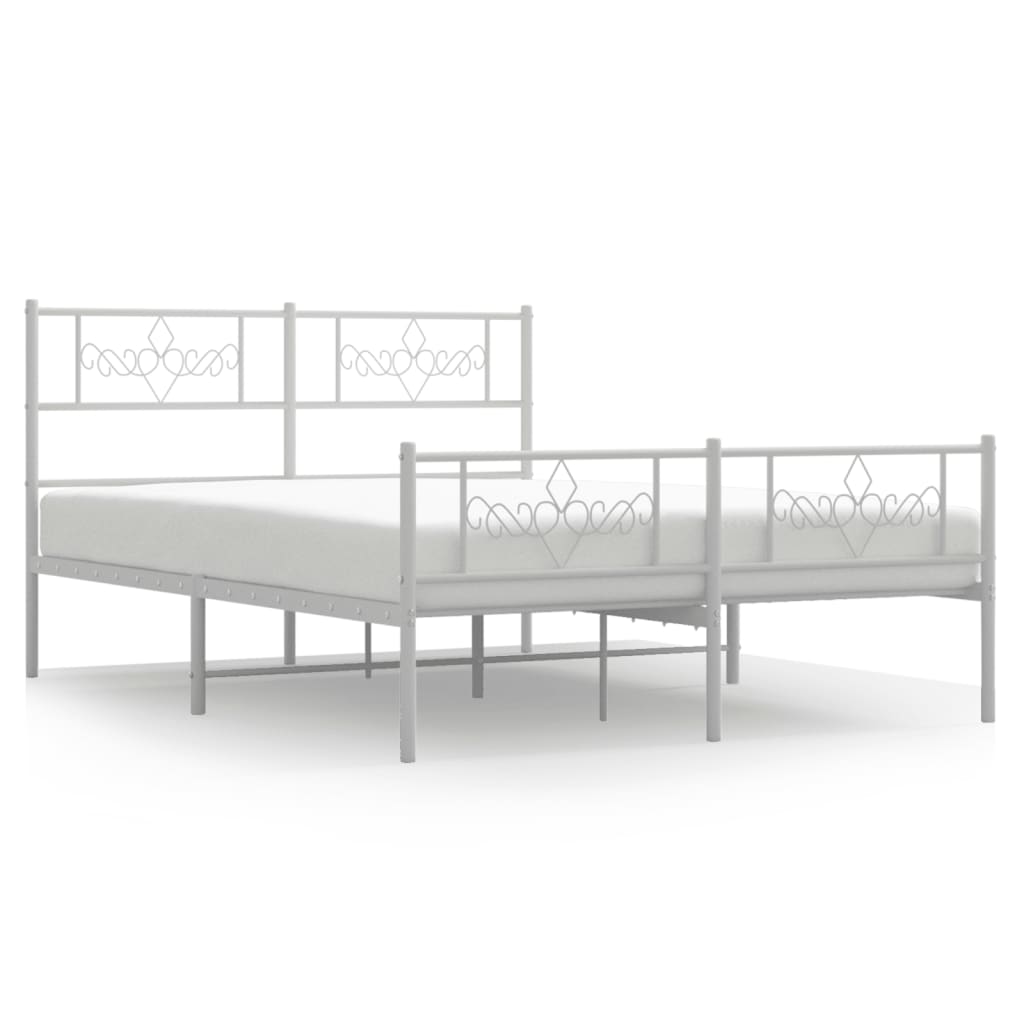 vidaXL Metalowa rama łóżka z wezgłowiem i zanóżkiem, biała, 120x200 cm