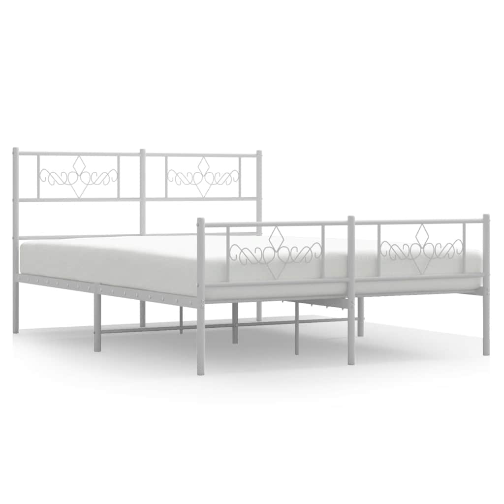 vidaXL Metalowa rama łóżka z wezgłowiem i zanóżkiem, biała, 135x190 cm