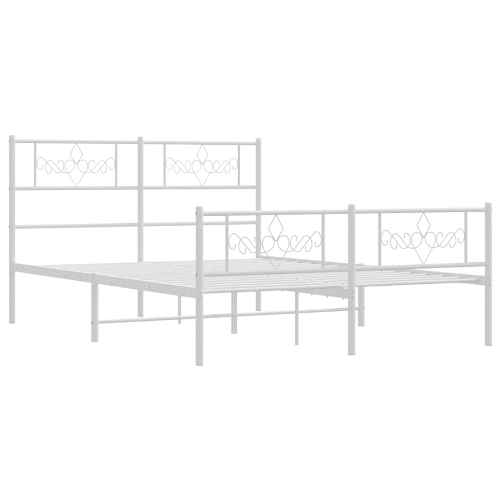 vidaXL Metalowa rama łóżka z wezgłowiem i zanóżkiem, biała, 135x190 cm
