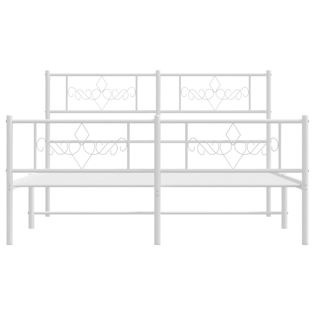 vidaXL Metalowa rama łóżka z wezgłowiem i zanóżkiem, biała, 135x190 cm