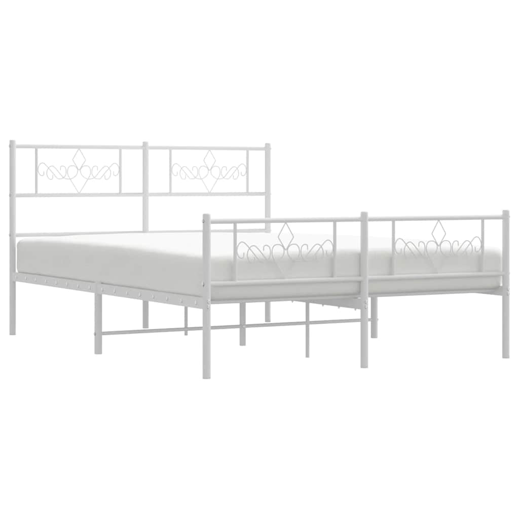 vidaXL Metalowa rama łóżka z wezgłowiem i zanóżkiem, biała, 140x190 cm