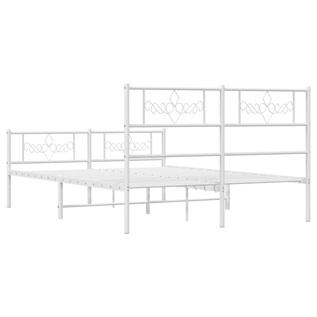vidaXL Metalowa rama łóżka z wezgłowiem i zanóżkiem, biała, 140x190 cm